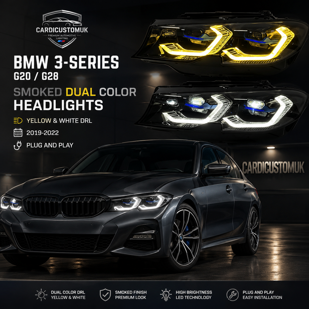 BMW 3-Series G20 G28 Smoked Dual Color Headlights