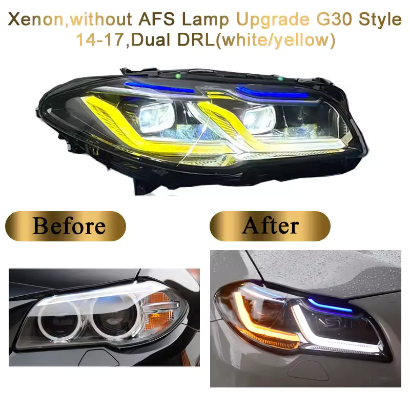 BMW 5 Series F10 Headlight 2011-2017 Yellow White DRL