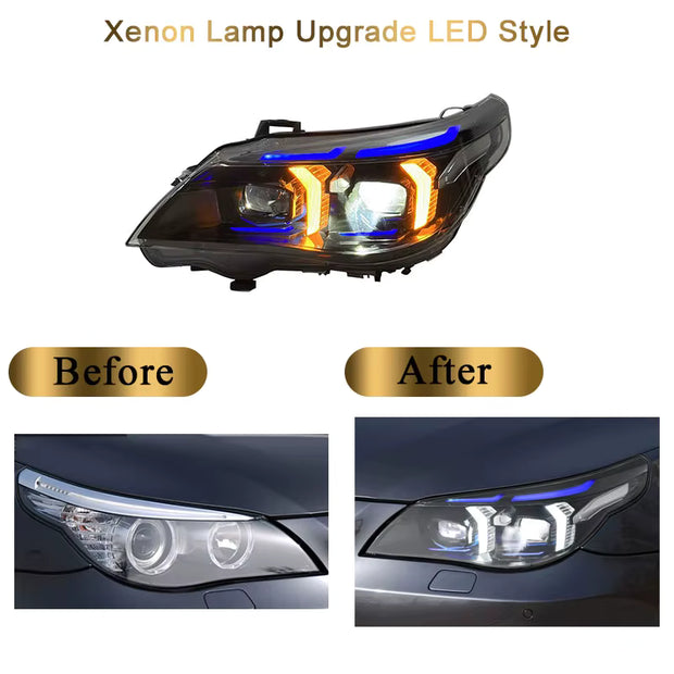 BMW 5 Series E60 Headlight Assembly 03-10 Modified Snake Eyes Style LED Dual Color Daytime Running Light
