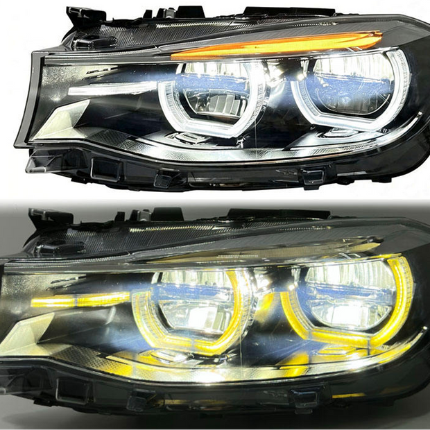 BMW 3 Series GT F34 Angel Eye Headlights with Dual-Colour White and Yellow DRLs,