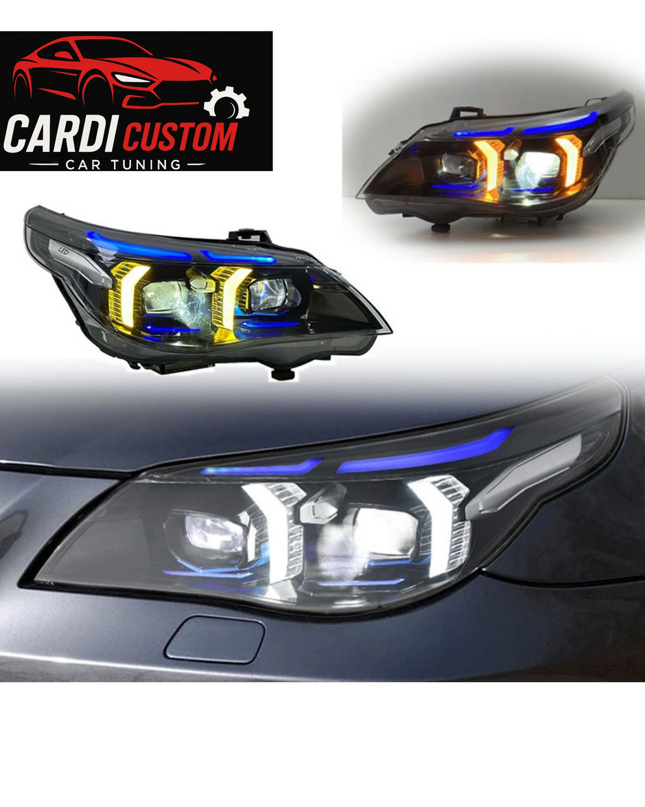 BMW 5 Series E60 Headlight Assembly 03-10 Modified Snake Eyes Style LED Dual Color Daytime Running Light