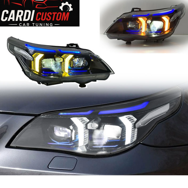 BMW 5 Series E60 Headlight Assembly 03-10 Modified Snake Eyes Style LED Dual Color Daytime Running Light